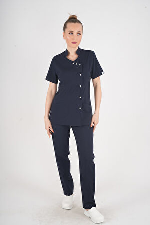 Aylu Model Soft Likra Lacivert Doktor Hemşire Hastane Scrubs Üniforma Takımı