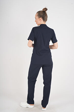 Aylu Model Soft Likra Lacivert Doktor Hemşire Hastane Scrubs Üniforma Takımı