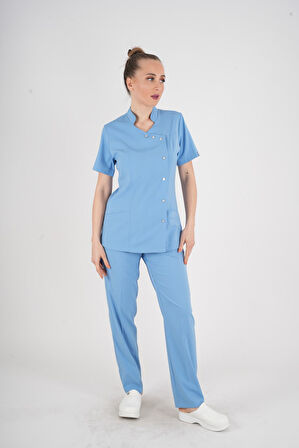 Aylu Model Soft Likra Bebe Mavisi Doktor Hemşire Hastane Scrubs Üniforma Takımı