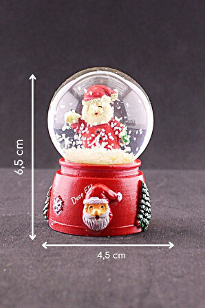 Noel Baba Temalı Mini Boy Işıklı Kar Küresi 6,5 cm Dekoratif Yeni Yıl Hediyesi Kar Küresi