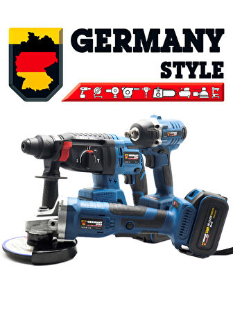 Germany Style 3 Lü Set Şarjlı Matkap Hilti 2-26mm 450nm Torklu Vidalama Somun Sıkma Şarjlı Taşlama