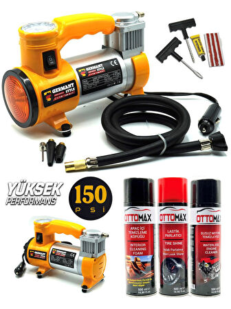 Germany Style 12 V Araba Oto Araç Lastik Şişirme Pompası 150 Psi Metal Gövde  Kompresör Lastik Tamir