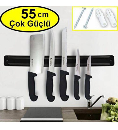 Pratik Duvara Monteli Büyük Boy Mıknatıslı Bıçak Askısı 55 cm Bıçak Tutucu Bıçak Organizer Bıçaklık