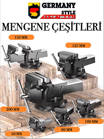 Germany Style Premium Büyük Boy 200mm 8" 360" Dönerli Taban Dövme Çelik Sabit Tezgah Masa Mengenesi