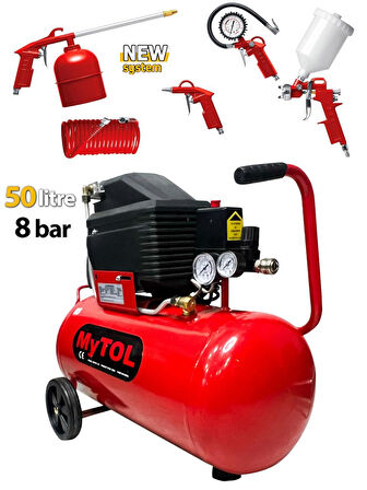 Mytol En Çok Tercih Edilen 2 HP 50 Litre Yağlı Hava Kompresörü ve Havalı Alet Seti Matkap Hediyeli