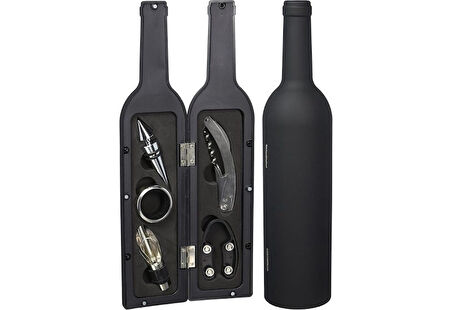 5 Parça Çelik Şişe Açacağı Seti Şarap Şişesi Formatında Kılıf ile Şık Hediye Seti Wine Opener Gift