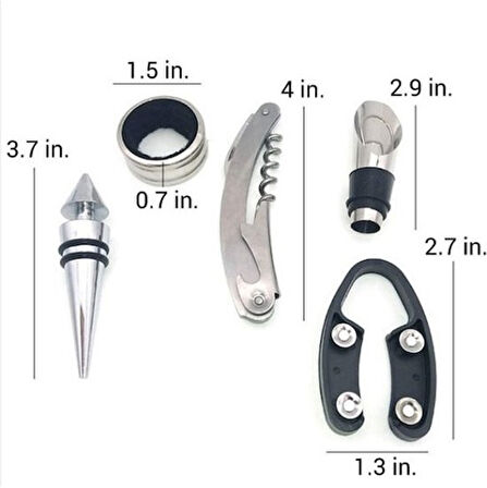 5 Parça Çelik Şişe Açacağı Seti Şarap Şişesi Formatında Kılıf ile Şık Hediye Seti Wine Opener Gift