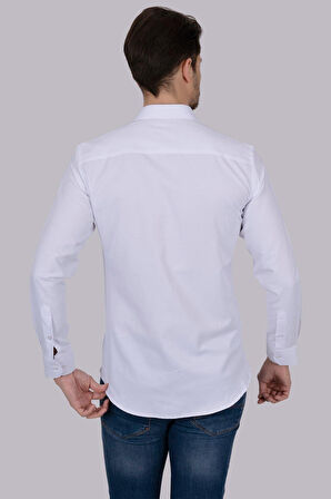 Beyaz Sedef Düğmeli Slimfit Erkek Gömlek