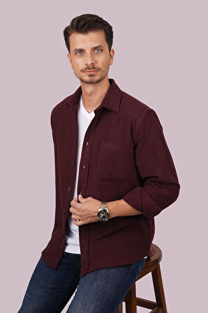 Bordo Düz Oversize Oduncu Erkek Gömlek