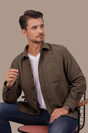 Kahverengi Düz Oversize Kalın Oduncu Gömlek