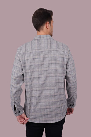 Gri Hasır Desenli Oversize Erkek Gömlek