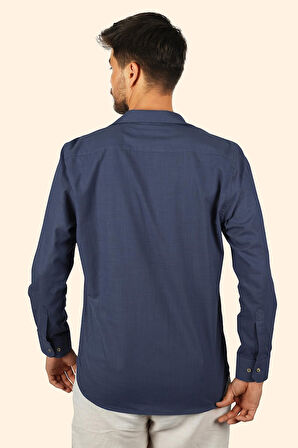indigo Keten Apaj Yaka Relax Fit Erkek Gömlek