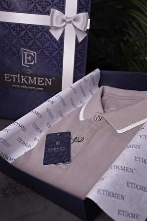 Vizon Bej Yaka Çizgili Erkek Polo Yaka Tişört