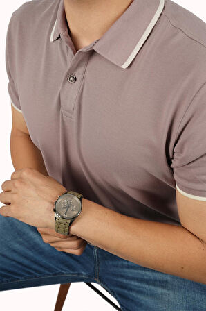 Vizon Bej Yaka Çizgili Erkek Polo Yaka Tişört