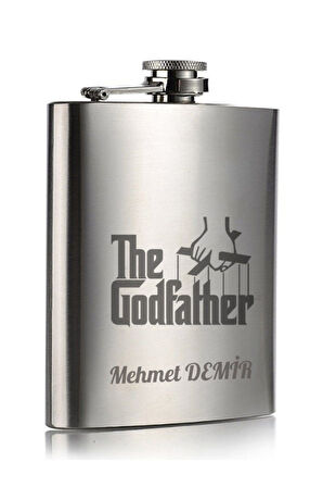 Babaya Hediye İsime Özel Lazer Kazıma 9 Oz Çelik Cep Matarası God Father Temalı 266 Ml içki Alkol