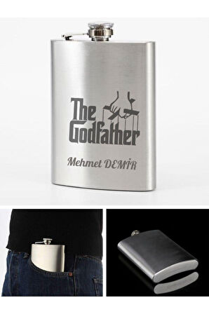 Babaya Hediye İsime Özel Lazer Kazıma 9 Oz Çelik Cep Matarası God Father Temalı 266 Ml içki Alkol