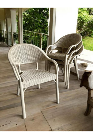 4 Adet Bambu Rattan Kollu Sandalye Koltuk 4'lü Set