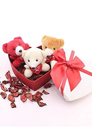 Kalp Kutuda Mini Ayıcıklar Hediye Seti Dekoratif Sevgiliye Eşe Sürpriz Hediye Sevgiliye Hediye