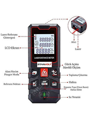 Yüksek Hassasiyet 100 Metre Lazer Metre Ölçer LCD Dijital Ekran Su Terazili Lazermetre