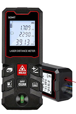 50 Metre Yüksek Hassasiyet Lazer Metre Ölçer LCD Dijital Ekran Su Terazili Lazermetre