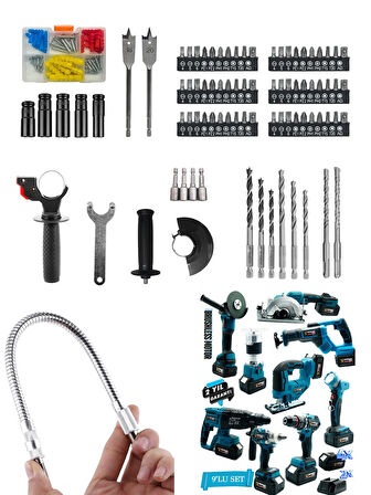 Germany Style Pro 9'lu Set Matkap-Freze-Kırıcı-Tilki Kuyruğu-Taşlama-Dekupaj-Daire Testere-Bijon Sök