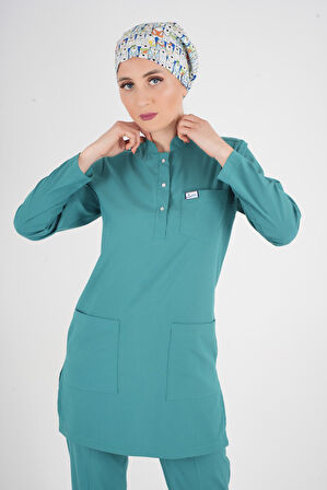 Ameliyat Yeşili Renk Sakura Model Tesettür Doktor Hemşire Scrubs Üniforma Takımı