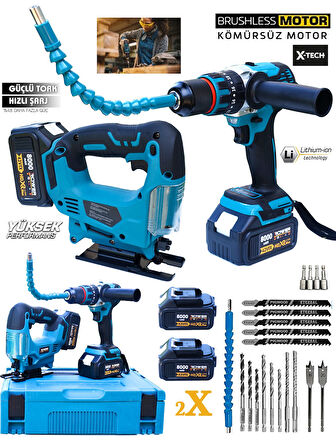 Rowermax GP-130 Dekupaj Çelik Mandren Matkap-Vidalama  Çift Akülü  İkili Set Taşıma Çantalı Set