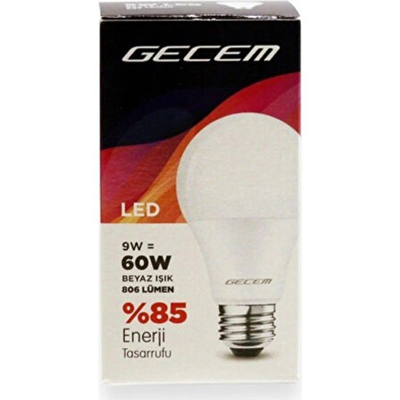 1 Adet Gecem 9W Led Ampul E27 Duy 6500K - Beyaz Işık