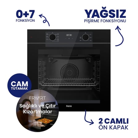 QEP63CS New Fryart Siyah Ankastre Fırın (0+7 KONUM)