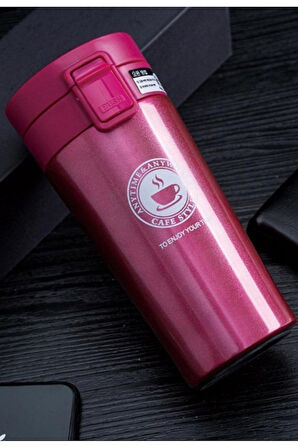 Pembe Termos 12 Saate Kadar Sıcak Soğuk Tutma Filtreli Çift Katmanlı Pembe Mug Termos SUS 304 380 ML