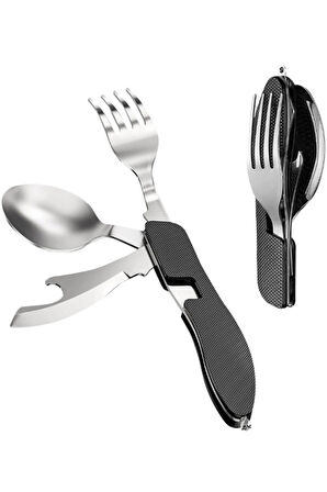 Katlanabilir ve Ayrılabilir Kamp Yemek Outdoor Seti 3'ü 1 Arada Kaşık Çatal Bıçak Açacak Takımı