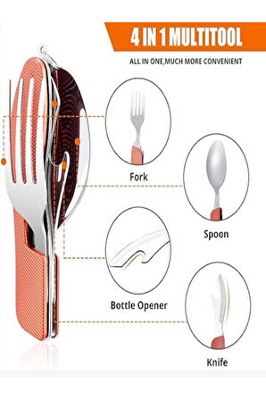 Katlanabilir ve Ayrılabilir Kamp Yemek Outdoor Seti 3'ü 1 Arada Kaşık Çatal Bıçak Açacak Takımı