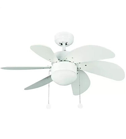 Vanti 60W E27 6 Kanatlı Avizeli Beyaz Ahşap Tavan Vantilatörü KCF281