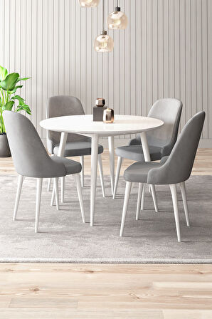 Adel Serisi 90x90 Beyaz MDF Mutfak Masa Takımı 4 Adet Sandalye 