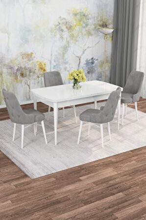 Arven Serisi 80x132 Açılabilir MDF Beyaz Mutfak Masa Takımı 4 Sandalye