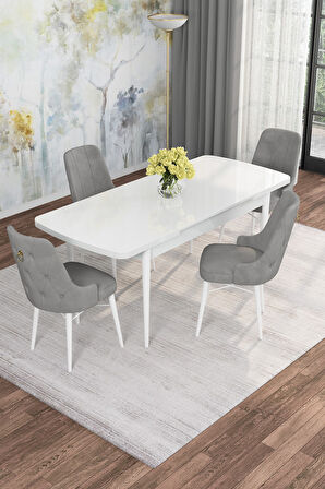 Arven Serisi 80x132 Açılabilir MDF Beyaz Mutfak Masa Takımı 4 Sandalye
