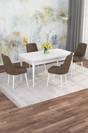 Arven Serisi 80x132 Açılabilir MDF Beyaz Mutfak Masa Takımı 4 Sandalye