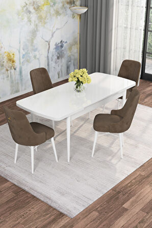 Arven Serisi 80x132 Açılabilir MDF Beyaz Mutfak Masa Takımı 4 Sandalye