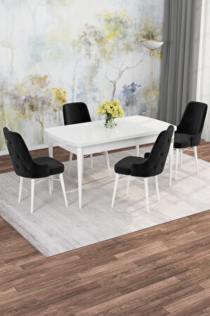 Arven Serisi 80x132 Açılabilir MDF Beyaz Mutfak Masa Takımı 4 Sandalye