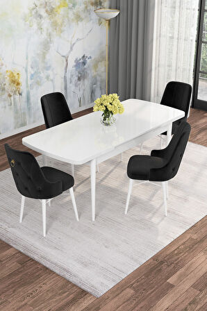 Arven Serisi 80x132 Açılabilir MDF Beyaz Mutfak Masa Takımı 4 Sandalye
