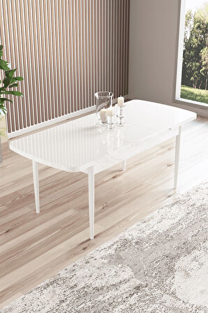 Arven Serisi 80x132 Açılabilir MDF Beyaz Mutfak Masa Takımı 4 Sandalye