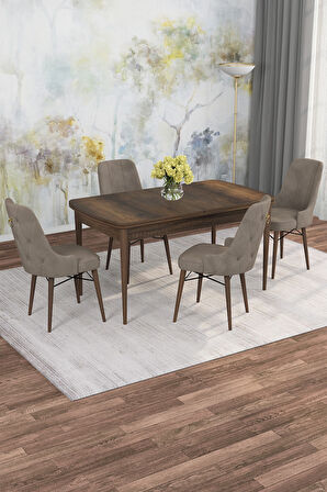 Arven Serisi 80x132 Açılabilir MDF Barok Ahşap Desen Mutfak Masa Takımı 4 Sandalye