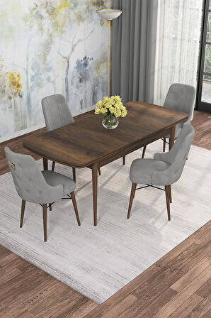 Arven Serisi 80x132 Açılabilir MDF Barok Ahşap Desen Mutfak Masa Takımı 4 Sandalye