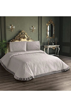 Kapitone Yatak Örtüsü Takımı Çift Kişilik Krem 1 Yatak Örtüsü 225x250cm + 2 Yastık Kılıfı 60x80cm