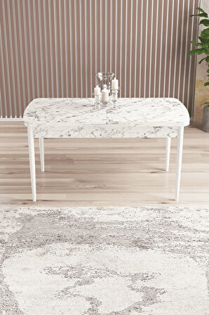 Arven Serisi 80x132 Açılabilir MDF Beyaz Mermer Desen Mutfak Masa Takımı 4 Sandalye