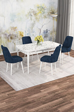 Arven Serisi 80x132 Açılabilir MDF Beyaz Mermer Desen Mutfak Masa Takımı 4 Sandalye
