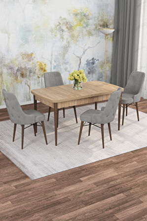 Arven Serisi 80x132 Açılabilir MDF Atlantik Çam Mutfak Masa Takımı 4 Sandalye