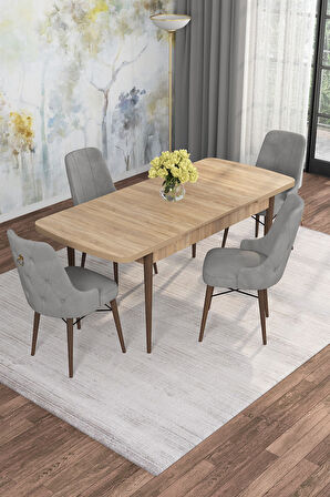 Arven Serisi 80x132 Açılabilir MDF Atlantik Çam Mutfak Masa Takımı 4 Sandalye
