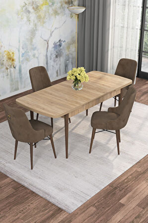 Arven Serisi 80x132 Açılabilir MDF Atlantik Çam Mutfak Masa Takımı 4 Sandalye