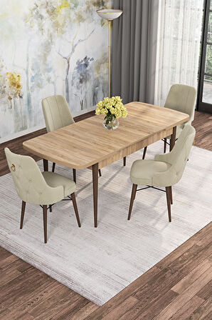Arven Serisi 80x132 Açılabilir MDF Atlantik Çam Mutfak Masa Takımı 4 Sandalye